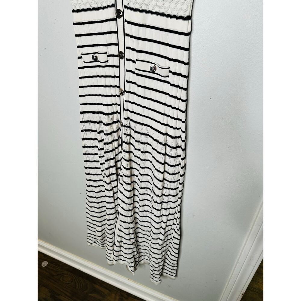 SANDRO White Black Stripes Sleevesless Metallic Buttons Molina Shirt Dress 36 - Picture 8 of 16